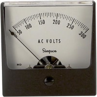 Simpson Panel Meter, Volt, E-mech, Analog, Range 0-300VAC, Stud, Dim 2.47"Lx2.47"H, Plastic