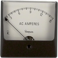 Simpson Panel Meter, Ammeter, E-mech, Analog, Range 0-15AAC, Stud, Dim 3.25"Lx3.25"H, Plastic