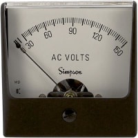 Simpson Panel Meter, Volt, E-mech, Analog, Range 0-150VAC, Stud, Dim 2.47"Lx2.47"H, Plastic