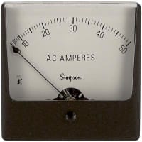 Simpson Panel Meter, Ammeter, E-mech, Analog, Range 0-50AAC, Stud, Dim 3.25"LX3.25"H, Plastic