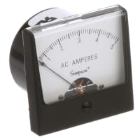 Simpson Panel Meter, Ammeter, E-mech, Analog, Range 0-5AAC, Stud, Dim 2.47"Lx2.47"H, Plastic