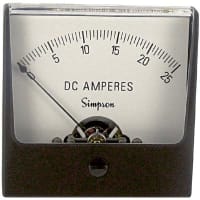 Simpson Panel Meter, Ammeter, E-mech, Analog, Range 0-25ADC, Stud, Dim 2.47"Lx2.47"H, Plastic