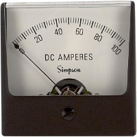 Simpson Panel Meter, Ammeter, E-mech, Analog, Range 0-100ADC, Stud, Dim 2.47"Lx2.47"H, Plastic