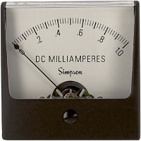 Simpson Panel Meter, Ammeter, E-mech, Analog, Range 0-1mADC, Stud, Dim 2.47"Lx2.47"H, Plastic