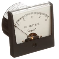 Simpson Panel Meter, Ammeter, E-mech, Analog, Range 0-15AAC, Stud, Dim 2.47"Lx2.47"H, Plastic