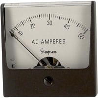 Simpson Panel Meter, Ammeter, E-mech, Analog, Range 0-50AAC, Stud, Dim 2.47"Lx2.47"H, Plastic