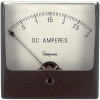 Simpson Panel Meter, Ammeter, E-mech, Analog, Range 0-3ADC, Stud, Dim 3.25"Lx3.25"H, Plastic