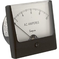 Simpson Panel Meter, Ammeter, E-mech, Analog, Range 0-10AAC, Stud, Dim 3.25"Lx3.25"H, Plastic