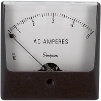 Simpson Panel Meter, Ammeter, E-mech, Analog, Range 0-5AAC, Stud, Dim 3.25"LX3.25"H, Plastic