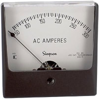 Simpson Panel Meter, Ammeter, E-mech, Analog, Range 0-300AAC, Stud, Dim 3.25"Lx3.25"H, Plastic