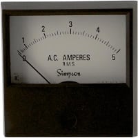 Simpson Panel Meter, Ammeter, E-mech, Analog, Range 0-5AAC, Stud, Dim 2.38"Lx2.34"H, Plastic