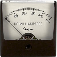 Simpson Panel Meter, Ammeter, E-mech, Analog, Range 0-500mADC, Stud, Dim 2.47"Lx2.47"H