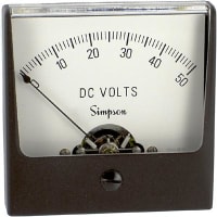 Simpson Panel Meter, Volt, E-mech, Analog, Range 0-50VDC, Stud, Dim 2.47"Lx2.47"H, Plastic