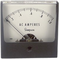 Simpson Panel Meter, Ammeter, E-mech, Analog, Range 0-1AAC, Stud, Dim 2.47"Lx2.47"H, Plastic