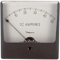 Simpson Panel Meter, Ammeter, E-mech, Analog, Range 0-50ADC, Stud, Dim 3.25"Lx3.25"H, Plastic