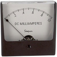 Simpson Panel Meter, Ammeter, E-mech, Analog, Range 0-1mADC, Stud, Dim 3.25"LX3.25"H, Plastic