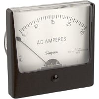 Simpson Panel Meter, Ammeter, E-mech, Analog, Range 0-25AAC, Stud, Dim 3.25"Lx3.25"H, Plastic