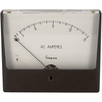 Simpson Panel Meter, Ammeter, E-mech, Analog, Range 0-15AAC, Stud, Dim 4.68"Lx4"H, Plastic