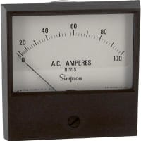 Simpson Panel Meter, Ammeter, E-mech, Analog, Range 0-100AAC, Stud, Dim 3"LX3"H, Plastic