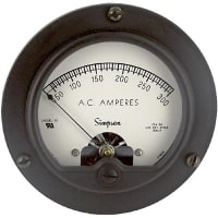 Simpson Panel Meter, Ammeter, E-mech, Analog, Range 0-300AAC, Stud, Dim 1.31"Hx2.75"Dia.