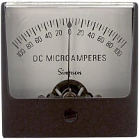 Simpson Panel Meter, Ammeter, E-mech, Analog, Range 100-0-100uADC, Stud, Dim 2.47"Lx2.47"H