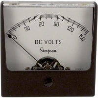 Simpson Panel Meter, Volt, E-mech, Analog, Range 0-150VDC, Stud, Dim 2.47"LX2.47"H, Plastic