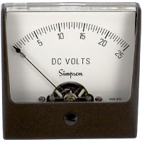 Simpson Panel Meter, Volt, E-mech, Analog, Range 0-25VDC, Stud, Dim 2.47"Lx2.47"H, Plastic