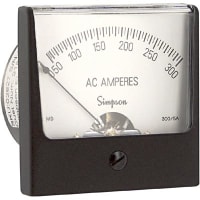 Simpson Panel Meter, Ammeter, E-mech, Analog, Range 0-300AAC, Stud, Dim 2.47"Lx2.47"H, Plastic