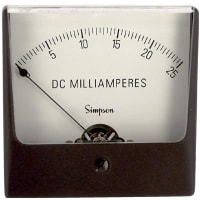 Simpson Panel Meter, Ammeter, E-mech, Analog, Range 0-25mADC, Stud, Dim 3.25"LX3.25"H, Plastic