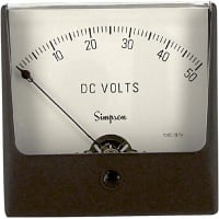 Simpson Panel Meter, Volt, E-mech, Analog, Range 0-50VDC, Stud, Dim 3.25"Lx3.25"H, Plastic