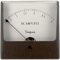 Simpson Panel Meter, Ammeter, E-mech, Analog, Range 0-3AAC, Stud, Dim 3.25"Lx3.25"H, Plastic