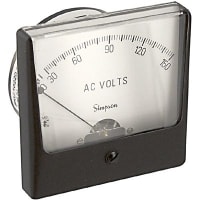 Simpson Panel Meter, Volt, E-mech, Analog, Range 0-150VAC, Stud, Dim 3.25"LX3.25"H, Plastic