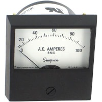 Simpson Panel Meter, Ammeter, E-mech, Analog, Range 0-100AAC, Stud, Dim 2.38"Lx2.34"H, Plastic