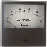 Simpson Panel Meter, Ammeter, E-mech, Analog, Range 0-50ADC, Stud, Dim 2.38"Lx2.34"H, Plastic