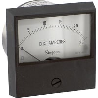 Simpson Panel Meter, Ammeter, E-mech, Analog, Range 0-25ADC, Stud, Dim 2.38"Lx2.34"H, Plastic