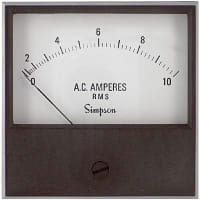 Simpson Panel Meter, Ammeter, E-mech, Analog, Range 0-10AAC, Stud, Dim 3"Lx3"H, Plastic