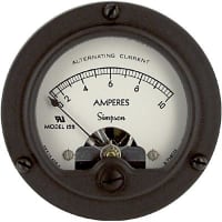 Simpson Panel Meter, Ammeter, E-mech, Analog, Range 0-10AAC, Stud, Dim 1.39"Hx2.18"Dia.