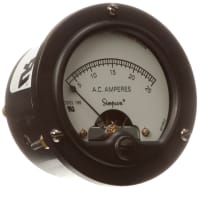 Simpson Panel Meter, Ammeter, E-mech, Analog, Range 0-25AAC, Stud, Dim 1.39"Hx2.18"Dia.