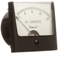 Simpson Panel Meter, Ammeter, E-mech, Analog, Range 0-25AAC, Stud, Dim 2.47"LX2.47"H, Plastic