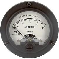 Simpson Panel Meter, Ammeter, E-mech, Analog, Range 0-5AAC, Stud, Dim 1.39"Hx2.18"Dia.