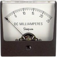 Simpson Panel Meter, Ammeter, E-mech, Analog, Range 0-25mADC, Stud, Dim 2.47"Lx2.47"H, Plastic