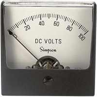 Simpson Panel Meter, Volt, E-mech, Analog, Range 0-100VDC, Stud, Dim 2.47"Lx2.47"H, Plastic