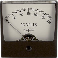 Simpson Panel Meter, Volt, E-mech, Analog, Range 0-300VDC, Stud, Dim 2.47"LX2.47"H, Plastic