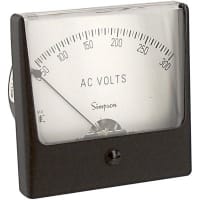 Simpson Panel Meter, Volt, E-mech, Analog, Range 0-300VAC, Stud, Dim 3.25"Lx3.25"H, Plastic