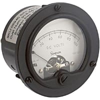 Simpson Panel Meter, Volt, E-mech, Analog, Range 0-100VDC, Stud, Dim 1.39"Hx2.18"Dia., Plastic