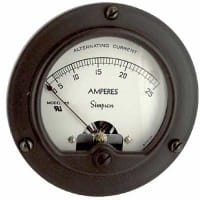 Simpson Panel Meter, Ammeter, E-mech, Analog, Range 0-50AAC, Stud, Dim 1.31"Hx2.75"Dia.