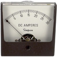 Simpson Panel Meter, Ammeter, E-mech, Analog, Range 0-30ADC, Stud, Dim 2.47"Lx2.47"H, Plastic