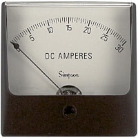 Simpson Panel Meter, Ammeter, E-mech, Analog, Range 0-30ADC, Stud, Dim 3.25"Lx3.25"H, Plastic