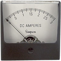 Simpson Panel Meter, Ammeter, E-mech, Analog, Range 0-3ADC, Stud, Dim 2.47"LX2.47"H, Plastic