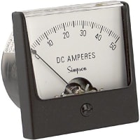 Simpson Panel Meter, Ammeter, E-mech, Analog, Range 0-50ADC, Stud, Dim 2.47"Lx2.47"H, Plastic